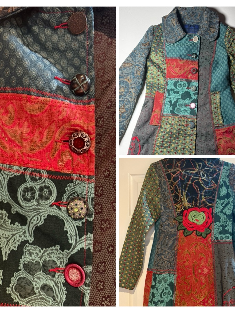 Lulu H Paris Patchwork Coat S Embroidered Art to Wear Boho Tapestry